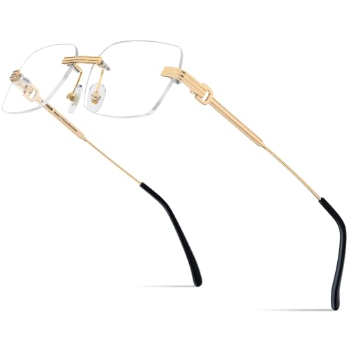 Image of HEPIDEM Vintage Style Rimless Rectangular Metal Eyeglasses for Men,New Frameless Square Optical Glasses Frame