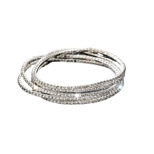 Datoa 10Pcs Sparkling Rhinestone Stretch Tennis Bracelets Set Fashion Stackable Crystal Elastic Bracelet Shining Wedding Party Jewelry-Silver cover