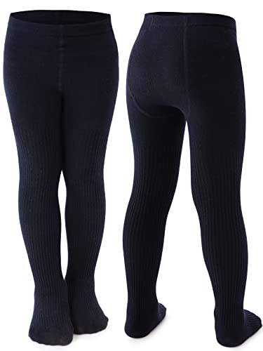 Soudittur 2 Paires Collant Enfants Fille Collants Coton Tricot Collants Hiver Thermiques Chaussettes (122-128, Bleu)