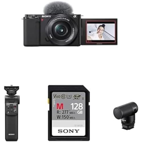 Sony Alpha ZV-E10L | APS-C Mirrorless interchangable-lens vlog camera with 16-50mm lens + Content Creator kit Microphone Edition including: Bluetooth Shooting Grip, Memory Card and Microphone