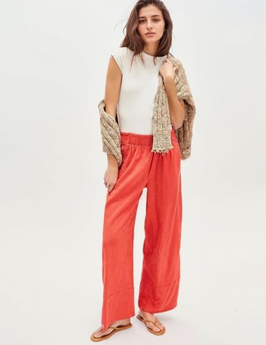 SAFRISIOR Women Linen Pants Wide Leg Casual Palazzo Pants Cotton Linen Lounge Beach Summer Pants with Pockets3