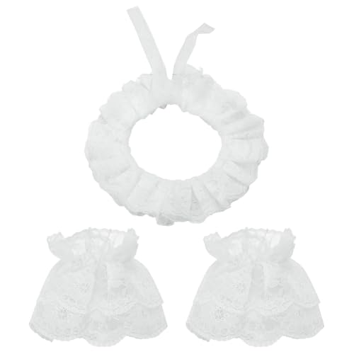 PLIGREAT Juego de puños de encaje con volantes, 1 par de mangas de mano y 1 pieza de cuello de encaje, cuello de encaje desmontable, jabot de encaje para disfraz de payaso, Halloween, fiesta de