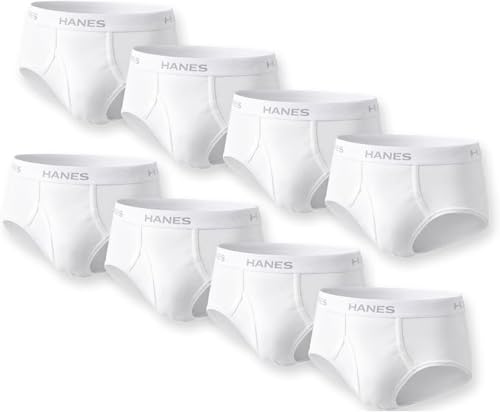 Image of Hanes Men's Underwear Briefs, Cotton Mid Rise Briefs, Covered Waistband, Moisture Wicking, 8-pack - White - 8 Pack Medium