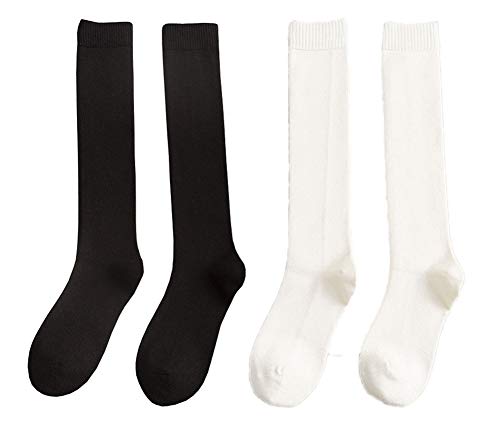 Girl's Autumn Winter Cable Knee High Leggings Long Boot Socks Pack Black White