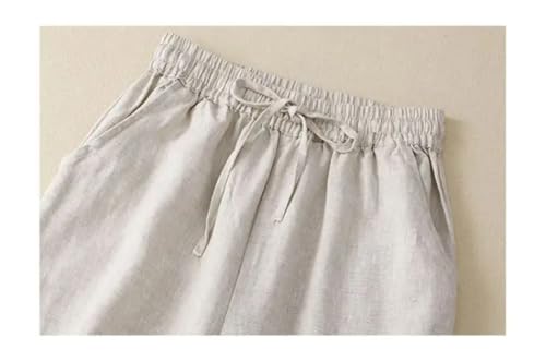 Women Summer Cotton Linen Casual Solid Lace Up Elastic High Waist Loose Wide Leg Ankle-Length Pants3