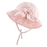XIAOHAWANG Sommerhut Baby Mädchen UV Schutz Sonnenhut Mütze Baby Sommer Mützen Baumwolle Mit Schleife und Bindebändern (Rosa Stickerei, 46cm(3-6 Monate))
