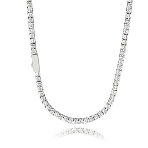 テニスチェーン ネックレス 3mm 50cm サージカルステンレス シルバー シルバー、50cm) 細め 3mm テニスチェーンネックレス メンズ シルバー