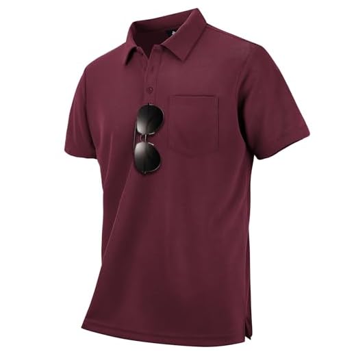 LLdress Camisa polo masculina de manga curta, gola piquê, com bolso, Borgonha, GG