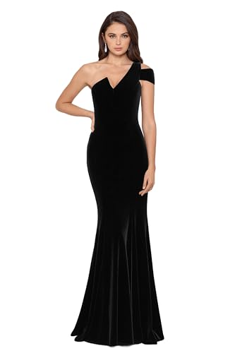 Betsy & Adam Women's Long Velvet Sleeveless One Cold Shoulder Stretch Sheath Gown