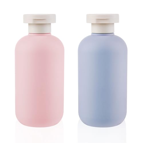 WLLHYF - Paquete de 2 botellas exprimibles rellenables para viajes, botellas vacías con tapa abatible con forma de disco, accesorios de viaje para champú, cremas, lociones y acondicionadores(200 ml)