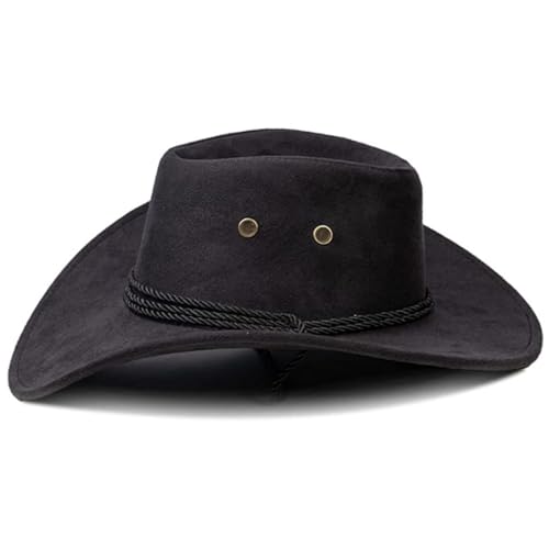 Sombreros de Vaquero Occidental de Fieltro sintético de ala Ancha para Exteriores con Cuerda para Hombres y Mujeres