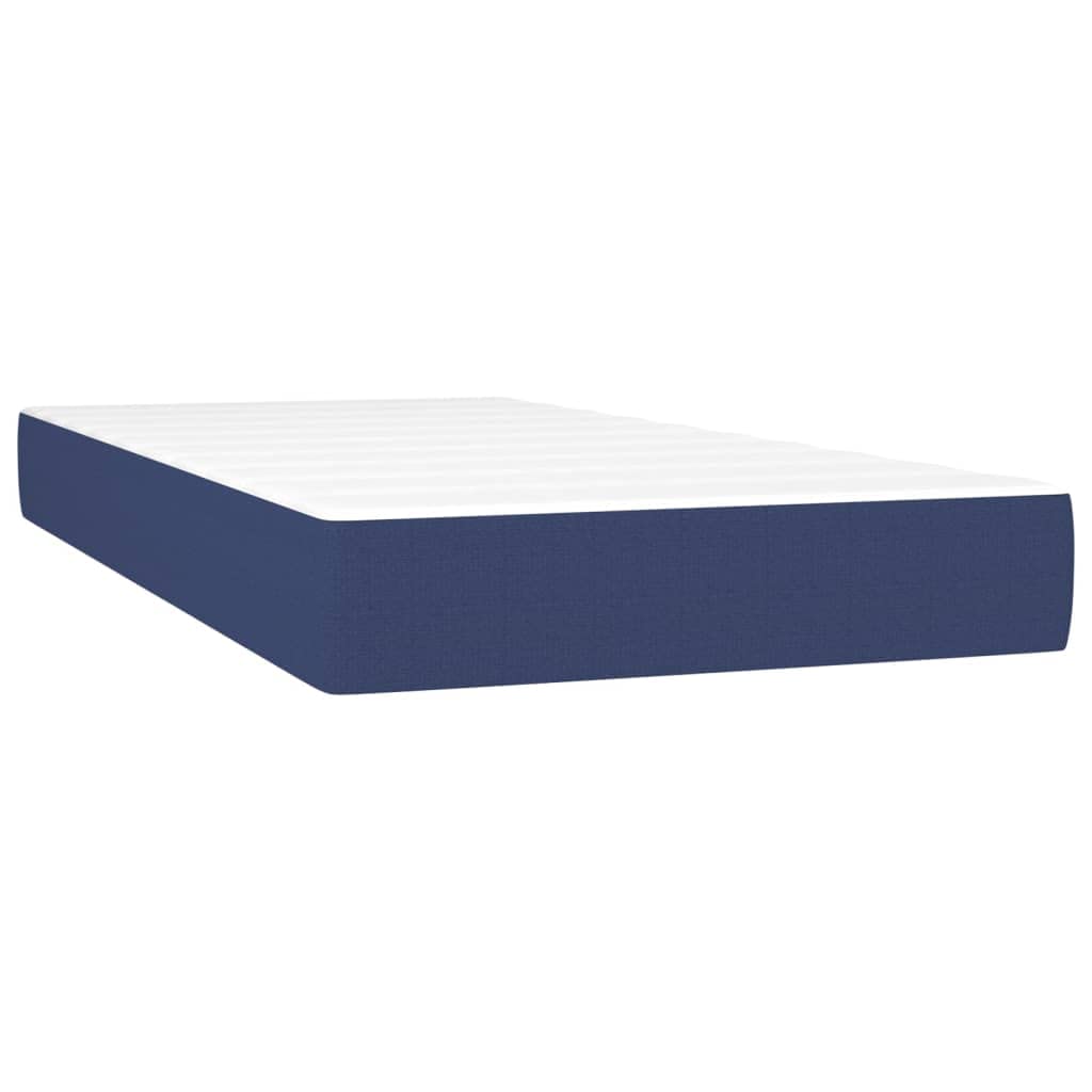 Boxspringbett 100x200 cm, Blaues Polsterbett inkl. Taschenfederkernmatratze und Topper, Höhenverstellbares Kopfteil, Robuster Rahmen, Einzelbett für EIN bequemes Schlaferlebnis