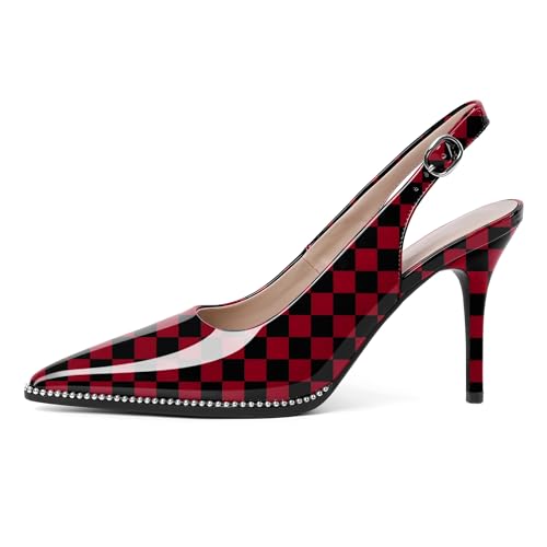 Image of SAMMITOP Women Slingback Heels Stilettos Closed Pointed Toe High Heel Silver Beaded Pumps Comfortable 3.5 Inch High Heels for Women Dressy Shoes