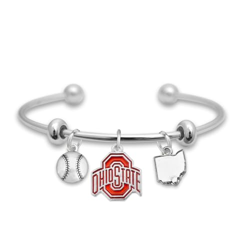 From the Heart Ohio State Baseball Accent Charm Team Traditions Cuff Bracelet with Team Color Logo, Baseball and State Accent Charm Officially Licensed Jewelry Fan OSU
