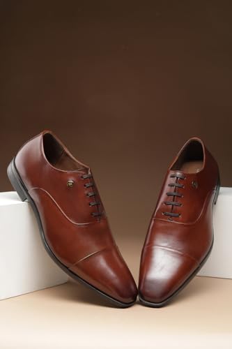 Image of Louis Philippe Men Premium Leather Breathable Lining Material Anti Slip with Heel TPR Sole Formal Oxford Shoes