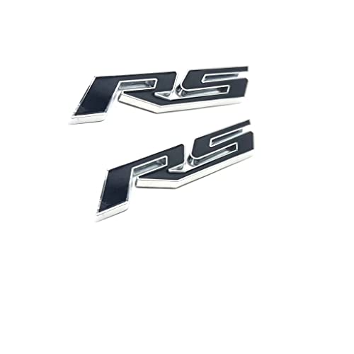 Image of 2 PC Premium 3D Metal RS Emblem Logo RS Badge Sticker Decal Fender Side Trunk Rear Badge Sticker Car /SUV /Truck (Black Silver Border)