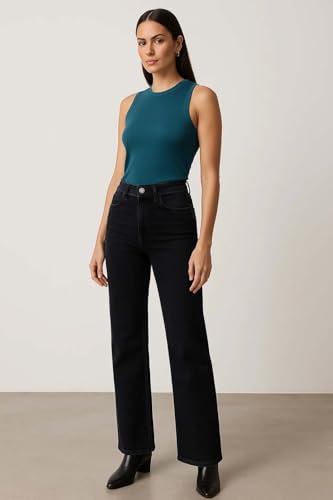 Image of KOTTY Women's Solid|Fit and Flared Fitting|Ankle Leg Style|High Rise|Stechable|Casual Jeans