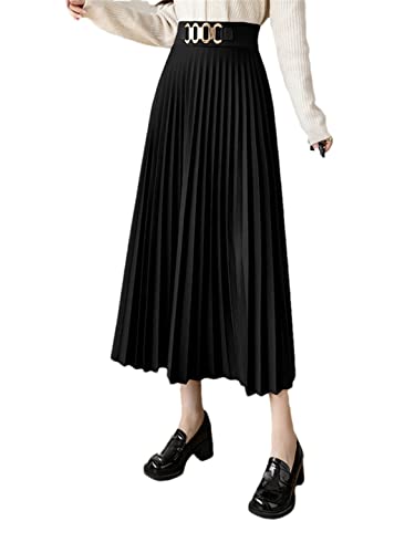 Robe plissée décontractée femme Adhdyuud Noir 48 : coupe longue élégante