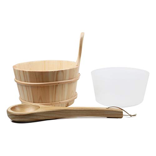 Kakunm Sauna Bucket And Ladle, Wooden Sauna Bucket Sauna Accessories For Men Women, Sauna Wood Bucket Set Cedar Made Of Premium Finland Pinewood #TOP1