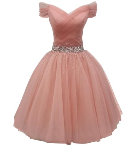 Sparkly Tulle Homecoming Dresses for Teens 2025 Short Beaded Prom Dress Off Shoulder Quinceanera DAMA Dress