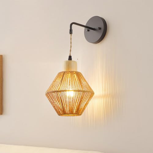 Lámpara de pared de ratán rústica COLLBATH para dormitorio 4