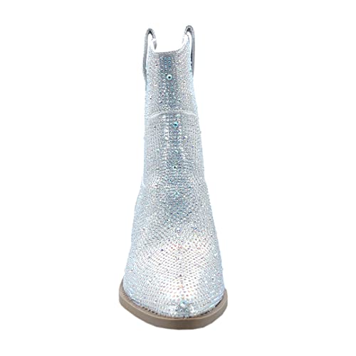 Image of ABSOLEX Women Western Cowgirl Cowboy Pointed Toe Rhinestone Ankle Booties