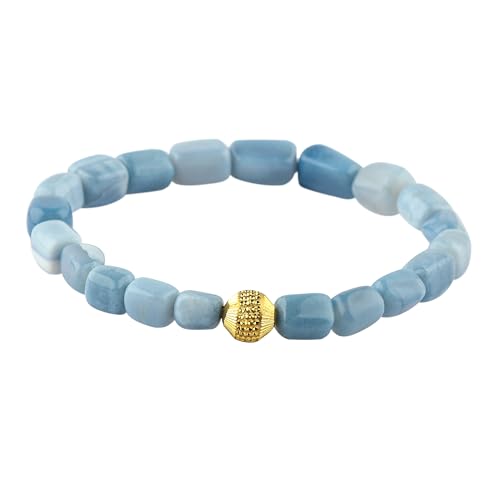 CRYSTALIS Blue Opal Elastic Stretch Bracelet, Natural Beads, Chakra Healing Jewelry for Men & Women, Adjustable Bracelet, Everyday Wear, Gift Giving Bracelet, 7.25 to 7.50 inch