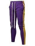 DIY Shelly Brawl Stars Cosplay Costume Guide 6 Purple Track Pants with Yellow Stripe