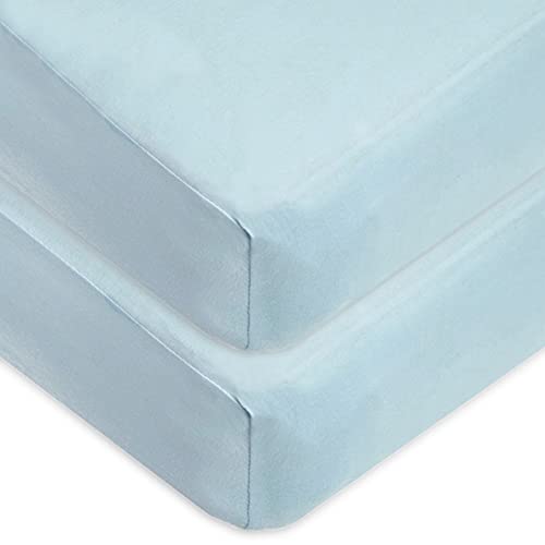 Image of TL Care 2 Pack Fitted Crib Sheets 52x28 inch, Blue | 100% Natural Cotton Crib and Toddler Bed Sheets, Soft, Breathable & Hypoallergenic, Gentle on Skin, Neutral for Boys & Girls