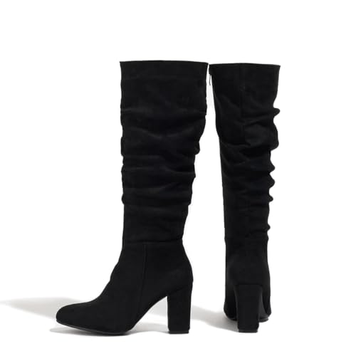 Womens Knee High Boots Chunky High Heel Round Toe Side Zipper Wide Calf Boot for Fall Winter Outfits2