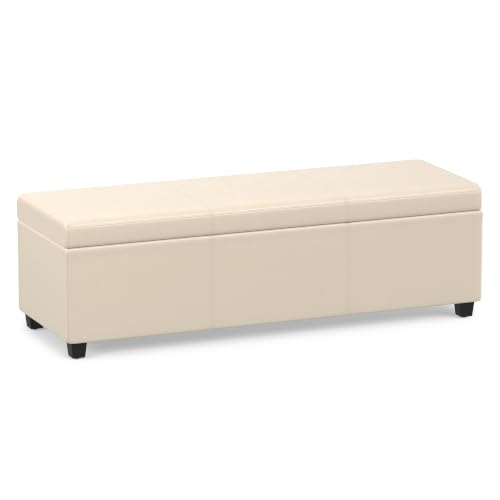Image of SIMPLIHOME Avalon 54 inch Wide Vegan Leather Storage Ottoman in Satin Cream