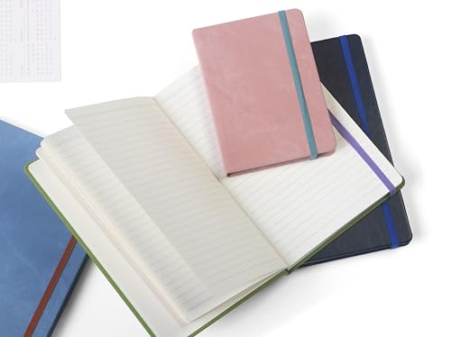 Image of A6 Lined Hardcover Notebook, 100 GSM Paper, Rose Tan | Soft-touch Alpha3 PU cover, lay-flat sewn binding, elastic closure, compact for meetings, planning, and notes on the go