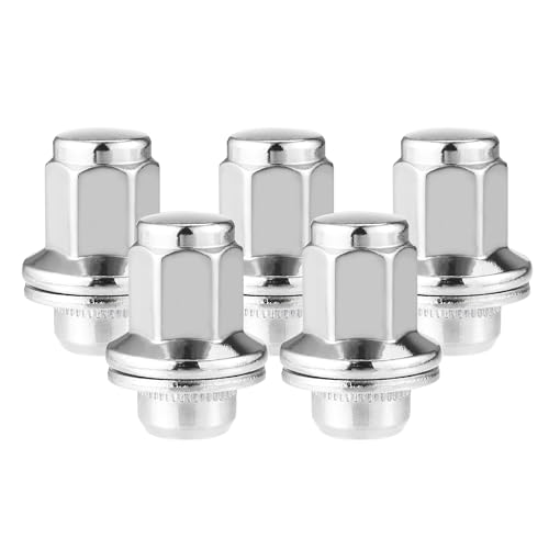 Image of 5 Pcs Wheel Lug Nuts Compatible for Toyota Tundra Sequoia 2008-2021, Durable Chorme Plated M14x1.5 Carbon Steel Silver Tone Tire Lugnuts