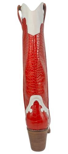 ARIDER GIRL Pamela Women's Knee-High Croco Printed Stacked Heel Snip Pointed Toe Western Boots3