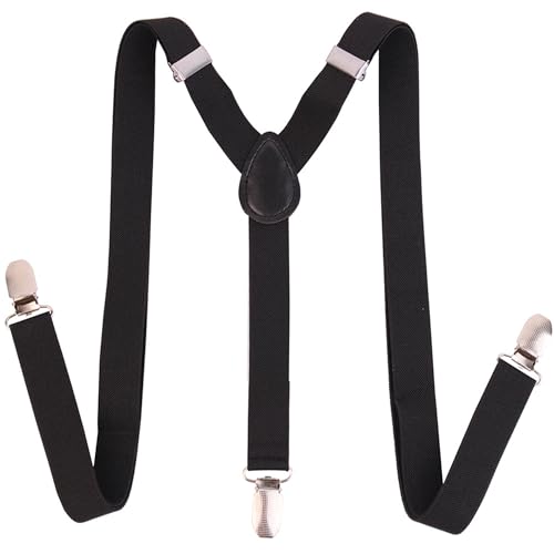 IZUS Men Women Y-Shaped-Back Suspenders W/Metal Clips 1 Inch Wide Elastic Suspender Adjust for Teens Wedding Holiday Party