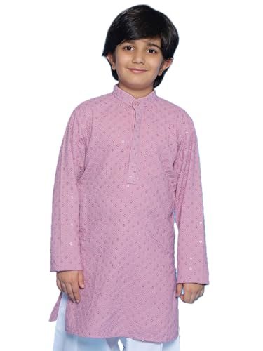 Image of AJ DEZINES Chikankari Kurta For Boys- Ethnic Wear | Embroidery Chikankari Sequined | Traditional & Festive Outfit | Cotton Stylish Boys Kurta | Perfect For Wedding & Family Function