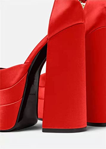 hecodi Sapato feminino elegante tira no tornozelo bico fino bloco grosso salto alto sapato social co