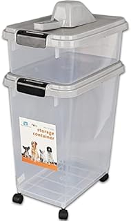 Yorkshire Homeware 3 Piece Airtight Pet Food Storage Container Combo With Measuring Scoop Plastic Pet Dog Cats Animal Dry Food Dispenser (Grey)
