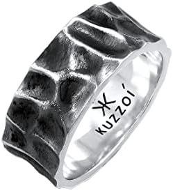 Bague Homme Kuzzoi Martelée Massive Argent 925 - Design Motard 3mm Large, Tailles 60 à 66