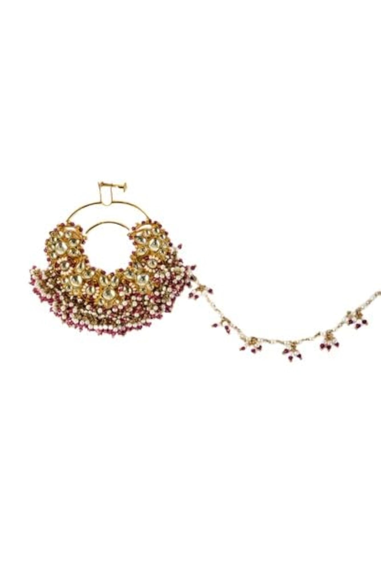 Gold Plated Pink Kundan & Polki Nath with Chain