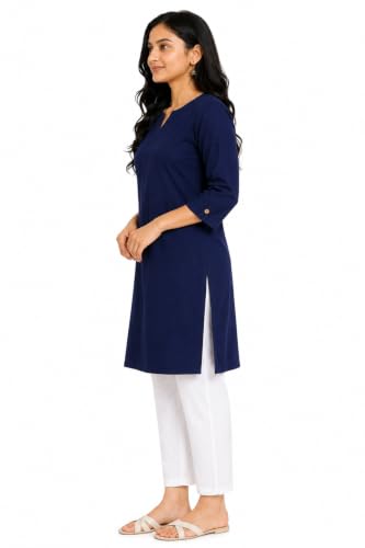 Image of Women's Rayon Solid Straight Kurti | 3 /4 Sleeve | Round Neck with V Cut | Regular Fit | Casual Office Wear Kurta for Women