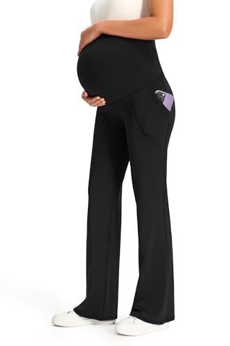 JOYSPELS Smooth Feeling Maternity Bootcut Pants with Pockets Over The Belly Flare Maternity Leggings Pregnancy Yoga Pants3