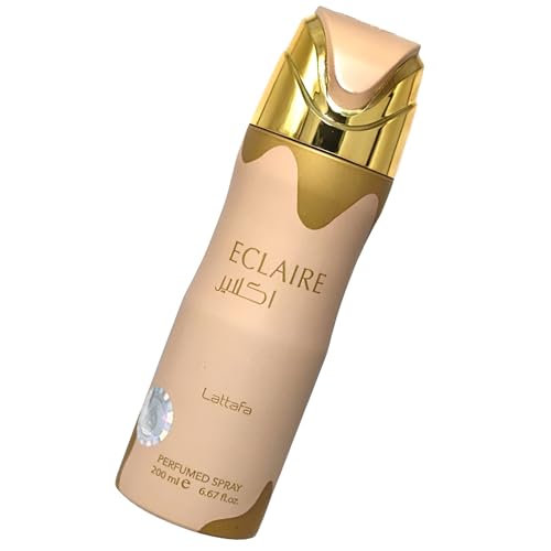 Lattafa Eclaire – Gourmand, Sweet, Floral, Musky – Perfumed Deodorant Spray for Women, 6.67 Ounce / 200 ml
