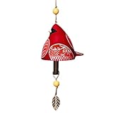 Bird Song Bell Garden Decoration,Ceramic Chimes Hanging Rustic Wind Chime Bird Song Bell Music Wind Chimes Festival Gift, Witness Friendship for Backyard Church Hanging Decor, The Porch Decor (Red) -  HFJNB
