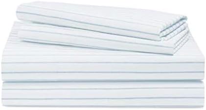Lauren Ralph Lauren King Sheet Set Blue Stripe White Cotton 4 Piece