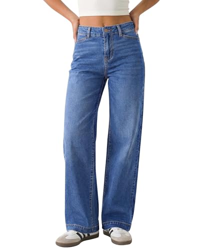 GRAPENT Wide Leg Trouser Jeans for Women High Waisted Baggy Pants Womens Work Stretchy Trendy 2025 Jeans, Timeless Blue, XL, US Size 16 to 18
