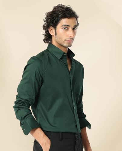 Image of IndoPrimo Men's Satin Shirt with Spread Collar Neck Line Solid Pattern Full Sleeves Regular Fit Western Style and Standard Length