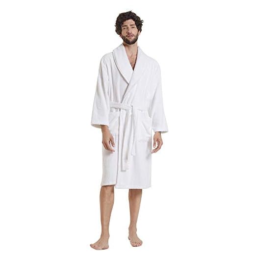 SIORO Bathrobes for Men Terry Soft Robe Spa Shower Pajamas Gown Long Hooded Robes Wrap Long Sleeves Sleepwear Plus Size Party Housecoat, Pure White XX-Large