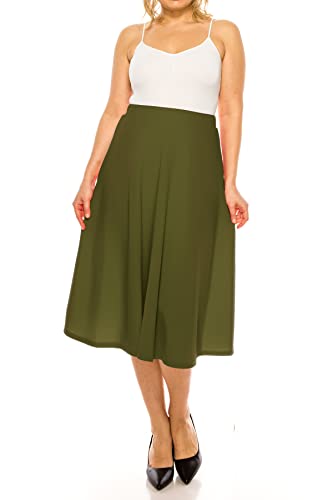 FashionStream Women's Plus Size A-Line Casual Flared High Waist Elastic Band Solid Midi Skirt4