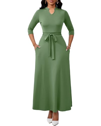 Image of BubFee Maxi Dresses for Women Semi Formal Long Dress 3 /4 Sleeve Casual A-line Church Dresses with Pockets